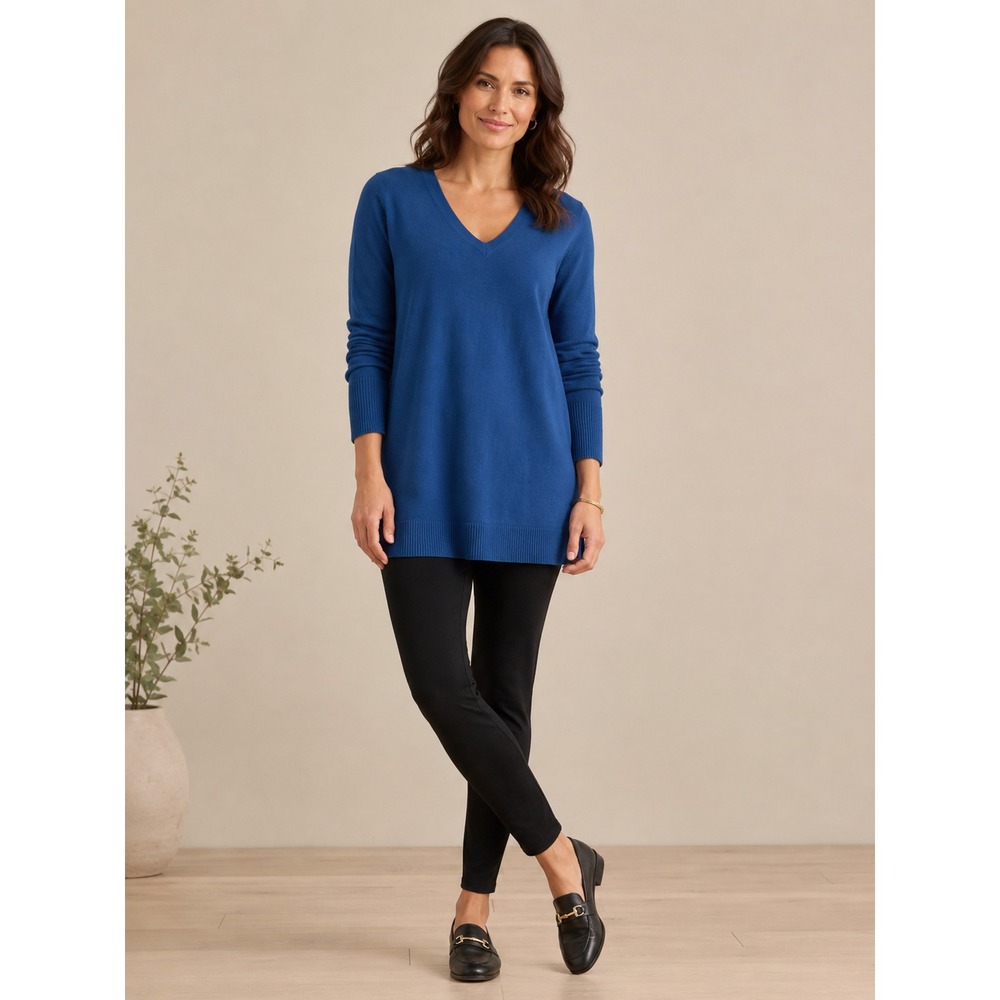 J. Jill Sweater Tunic Size M Blue Long Sleeve V-Neck Cotton Blend Relaxed Cozy